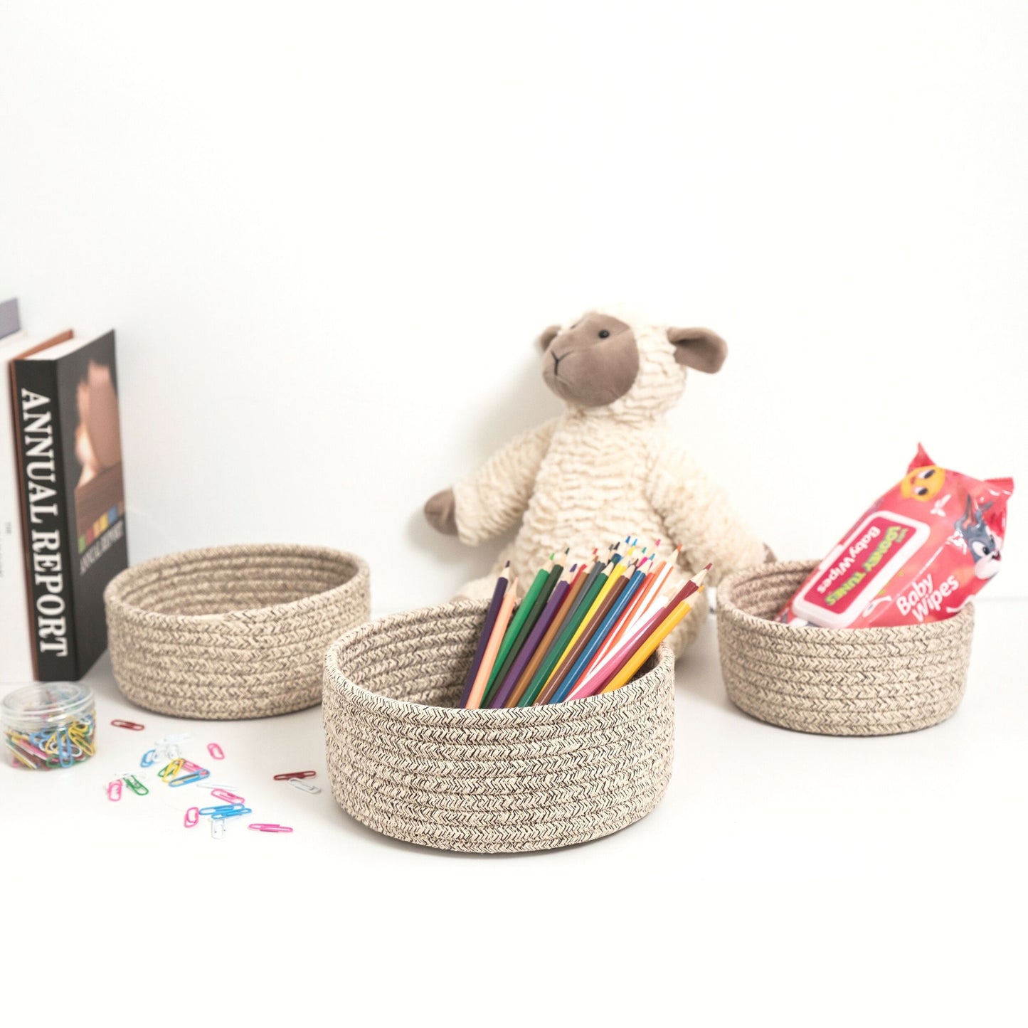 Set of 3 Nesting Catch-All Baskets - Light Brown