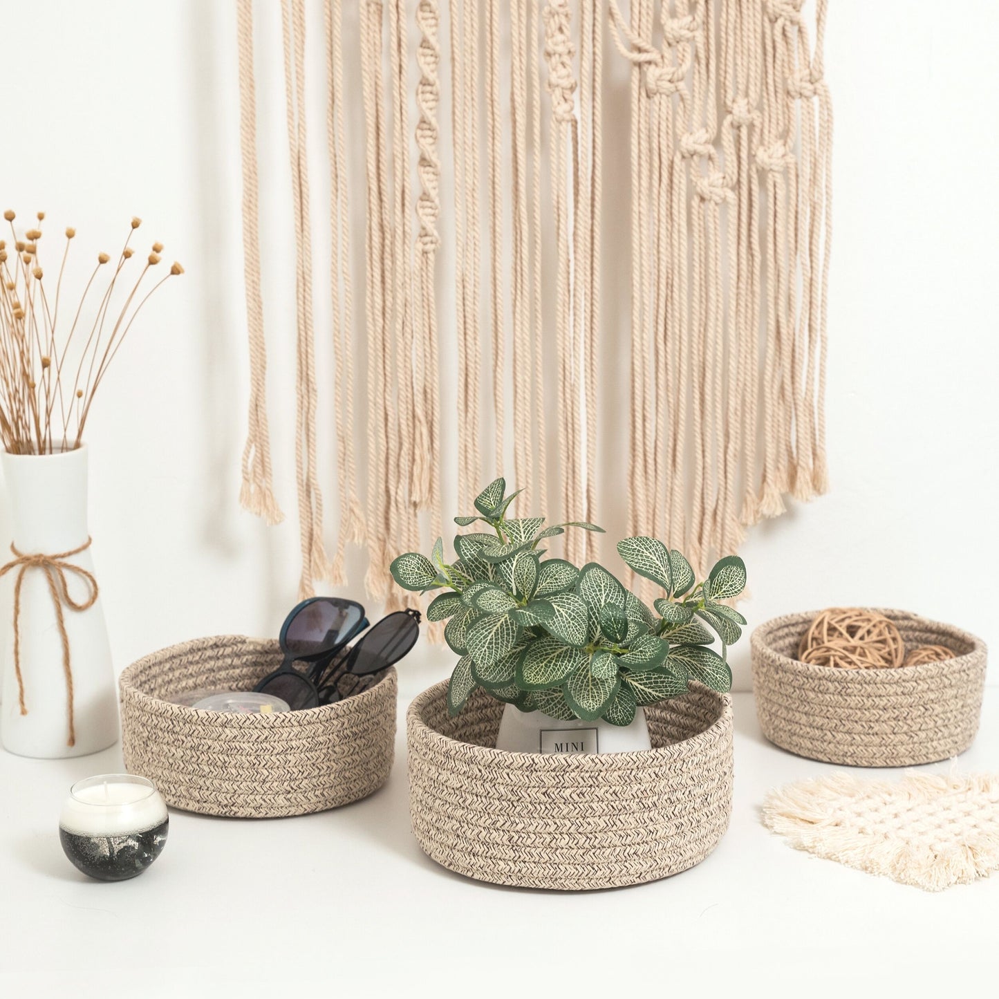 Set of 3 Nesting Catch-All Baskets - Light Brown