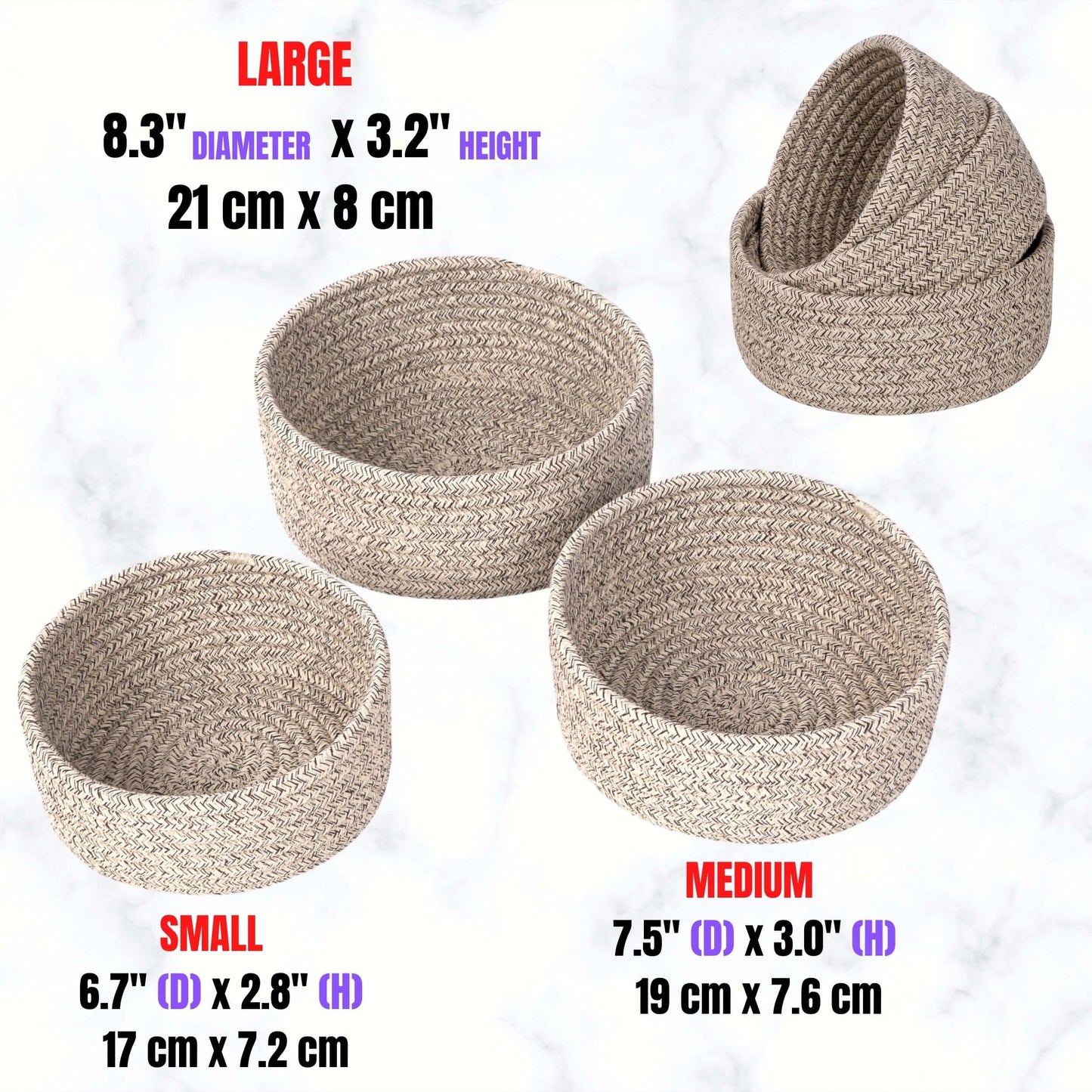 Set of 3 Nesting Catch-All Baskets - Light Brown