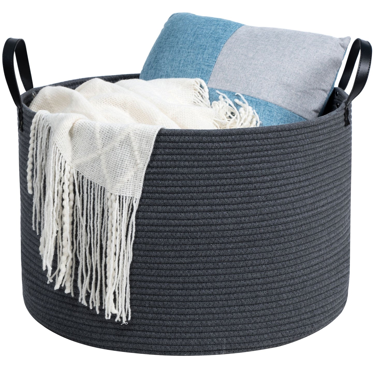 20"x13" Rope Basket w/ Long Handles - Dark Grey