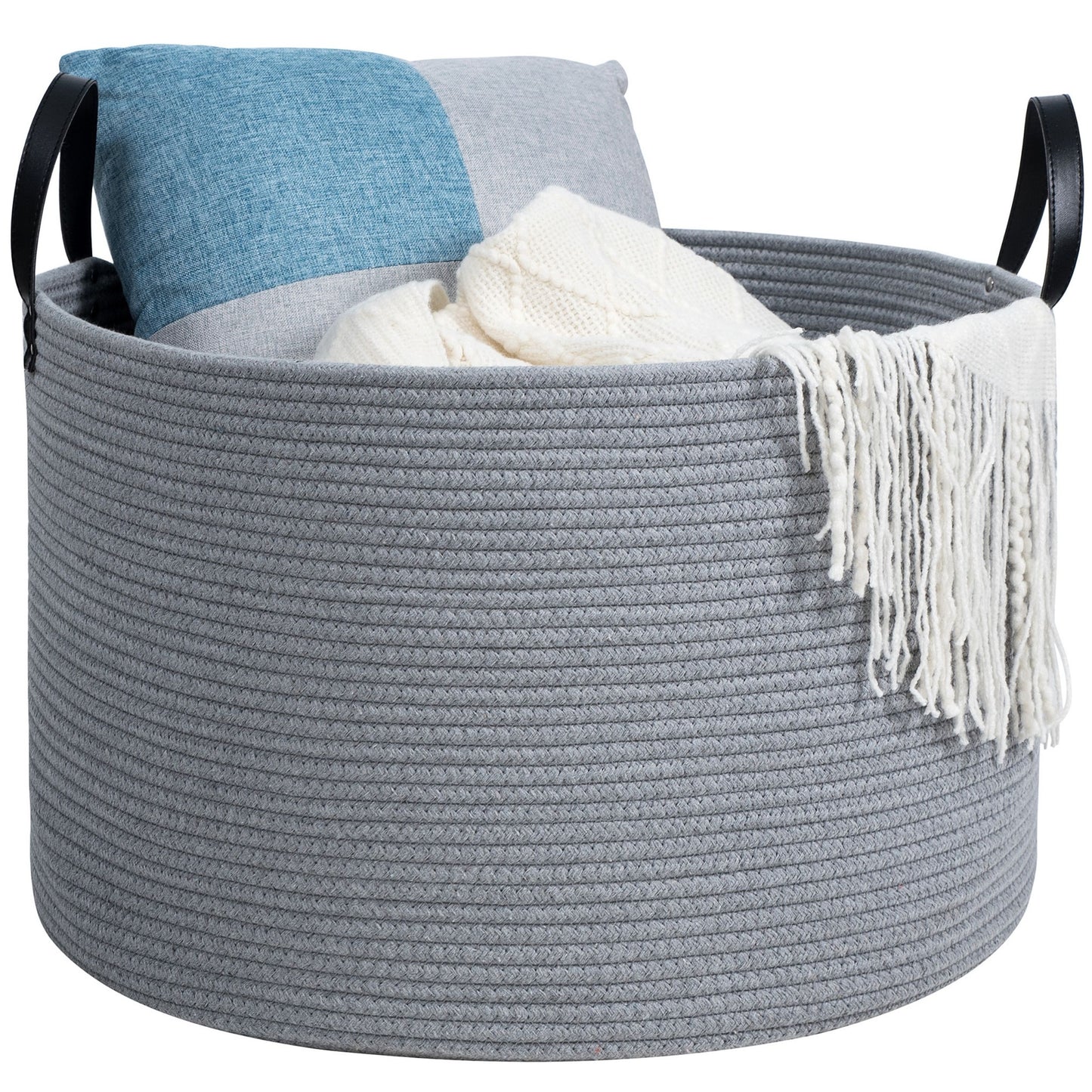 20"x13" Rope Basket w/ Long Handles - Light Grey