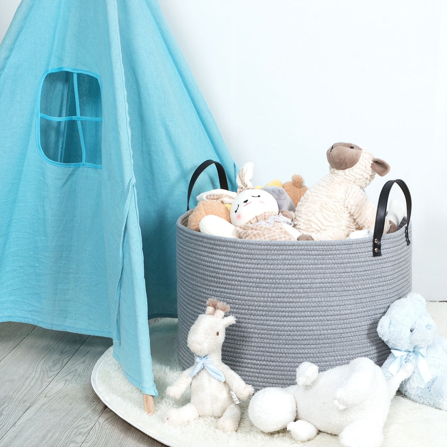 20"x13" Rope Basket w/ Long Handles - Light Grey