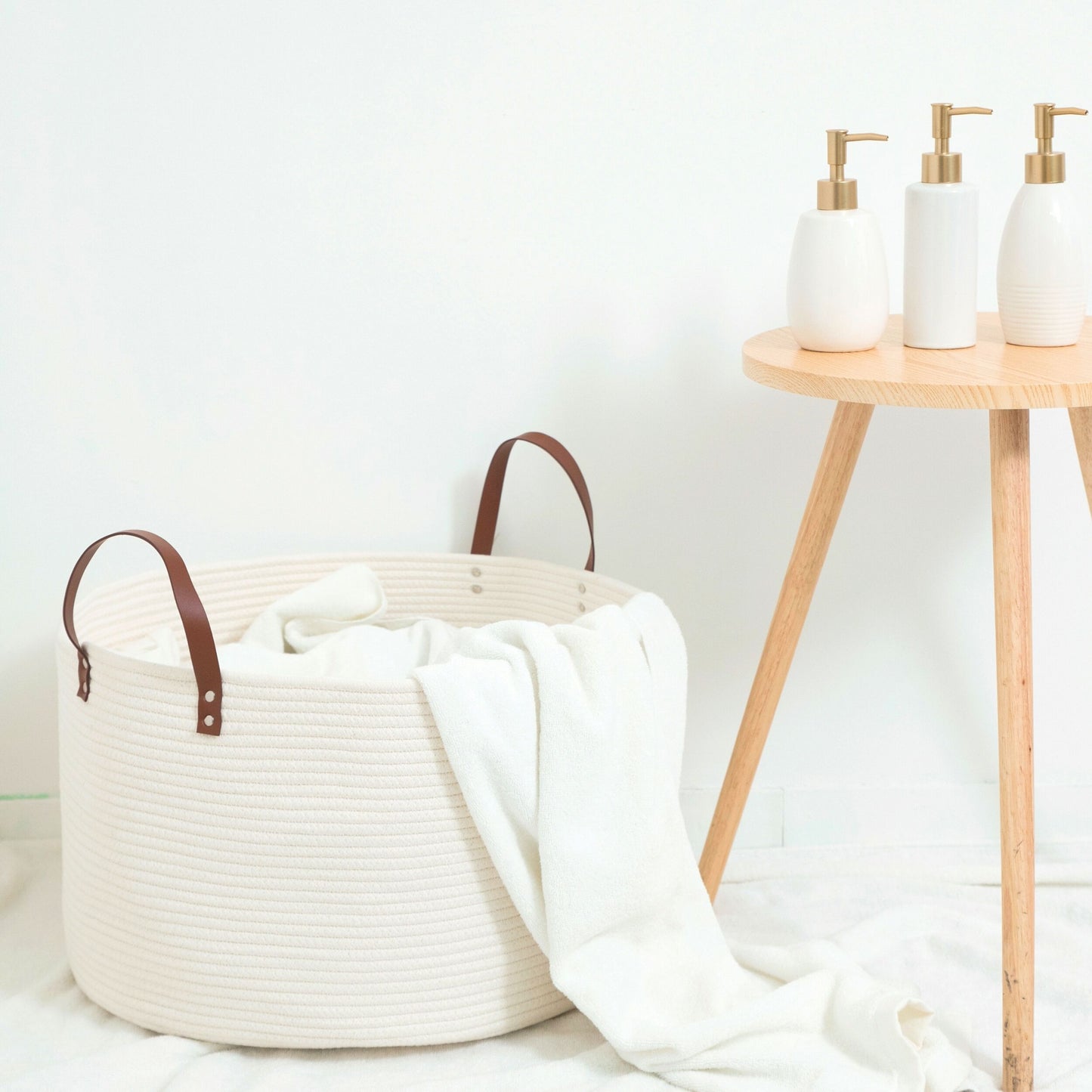 20"x13" Rope Basket w/ Long Handles - Creamy White
