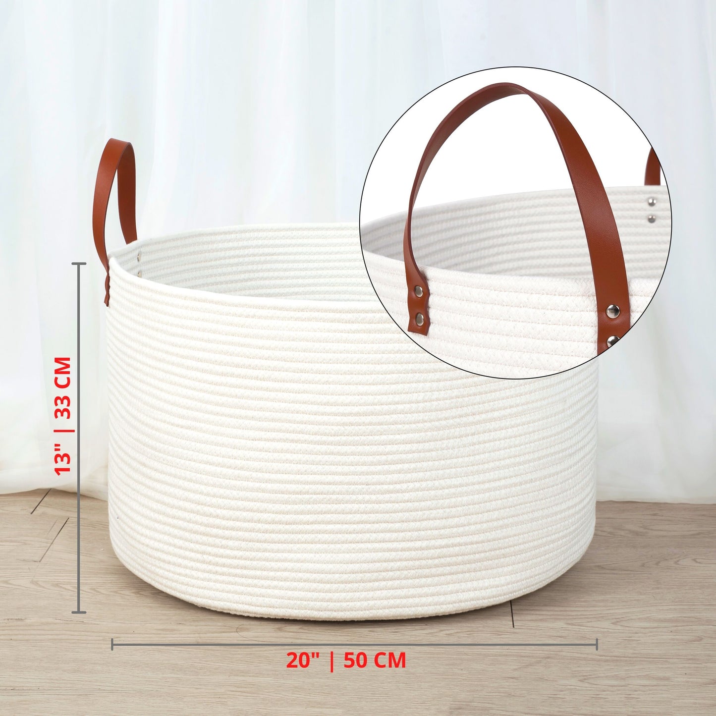 20"x13" Rope Basket w/ Long Handles - Creamy White