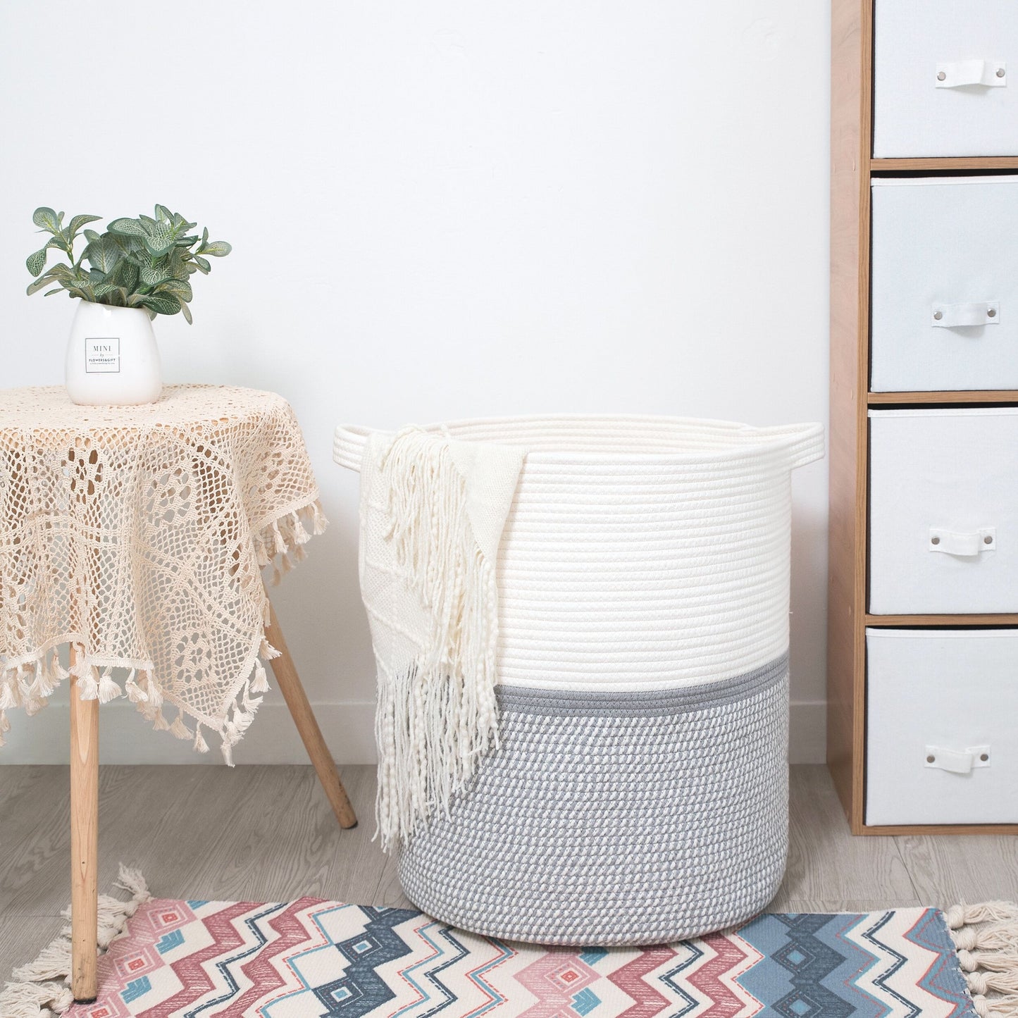 20"x18" Rope Basket - Light Grey Mix