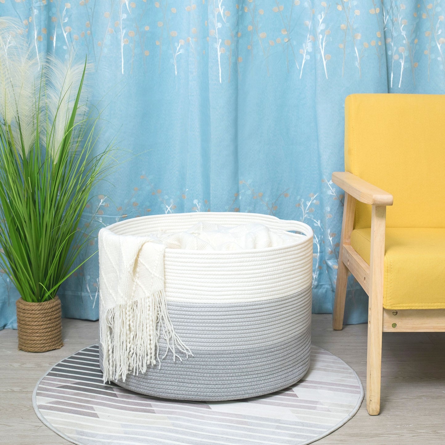 22"x14" Rope Basket w/ Slit Handles - 3-Tone Light Grey