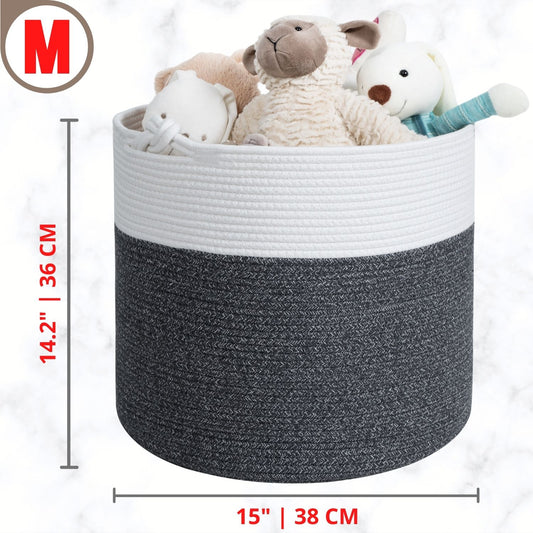 15"x14.2" Rope Basket w/ Knot Handles - Moonlight Grey