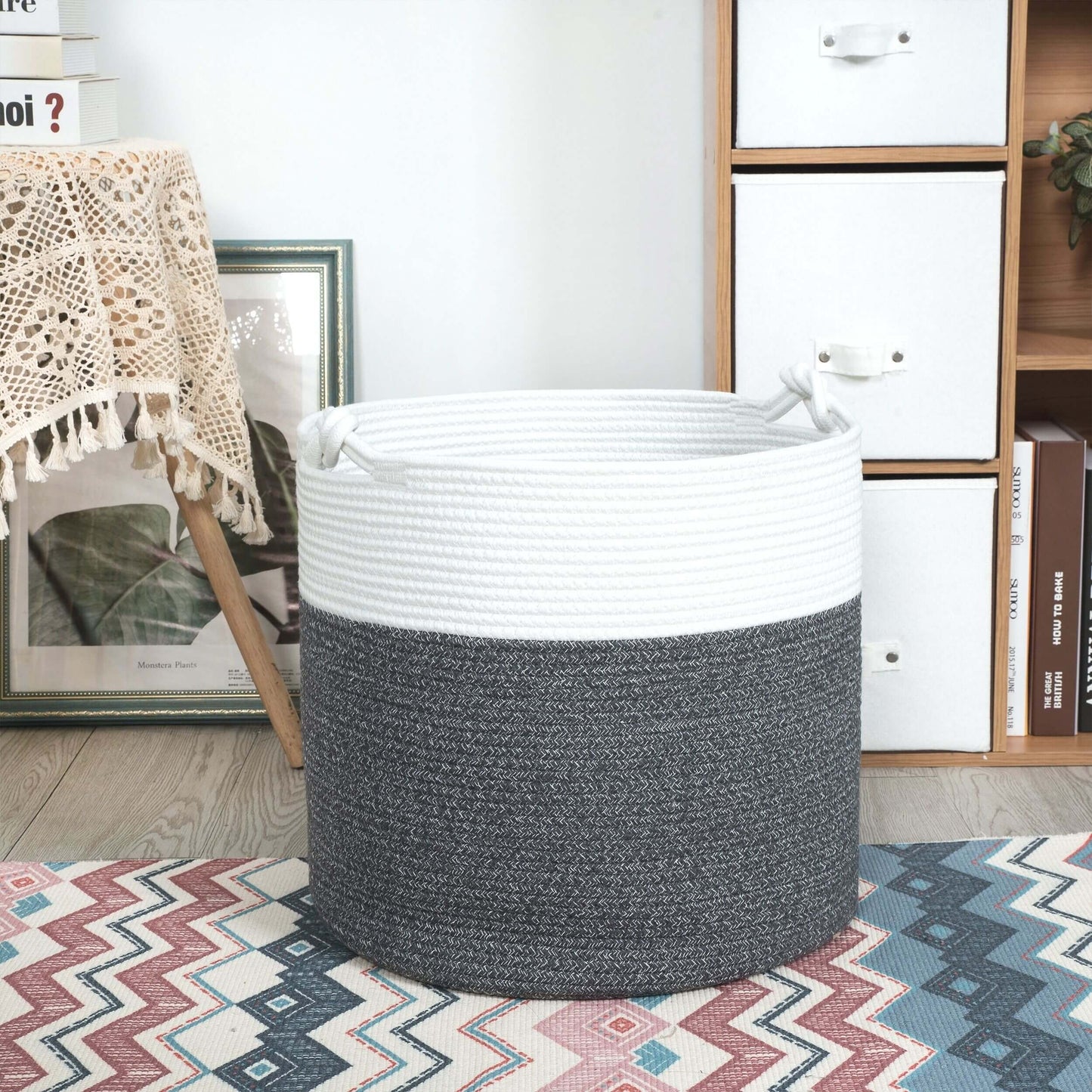 15"x14.2" Rope Basket w/ Knot Handles - Moonlight Grey