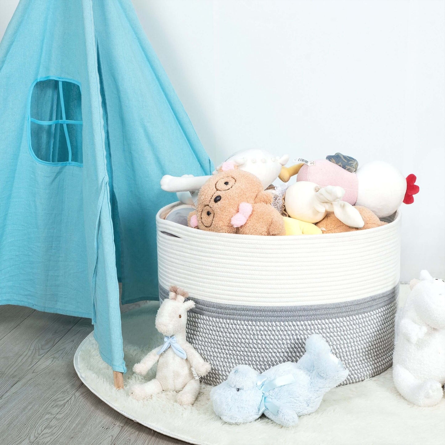22"x14" Rope Basket w/ Slit Handles - Light Grey Mix