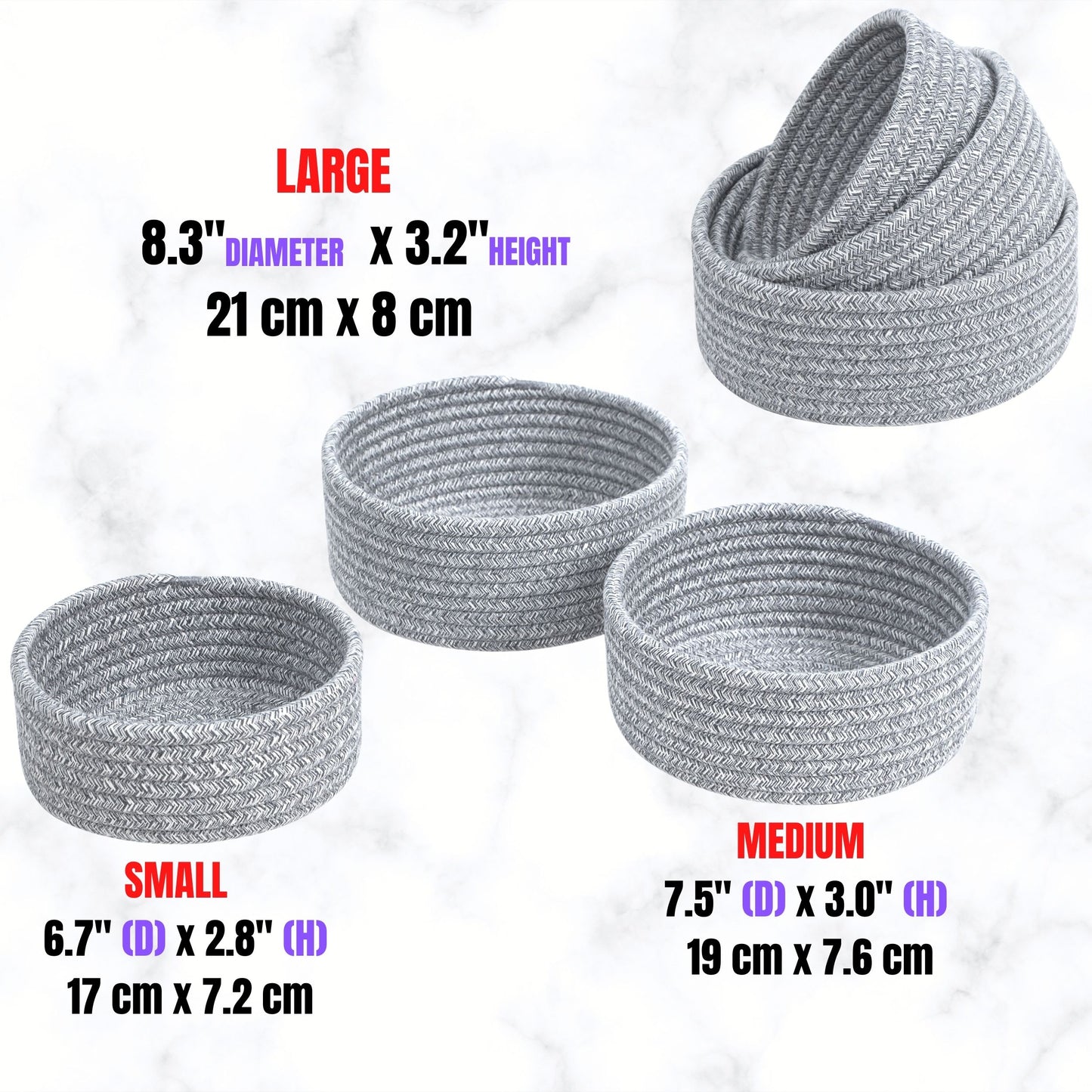 Set of 3 Nesting Catch-All Baskets - Light Grey Mix
