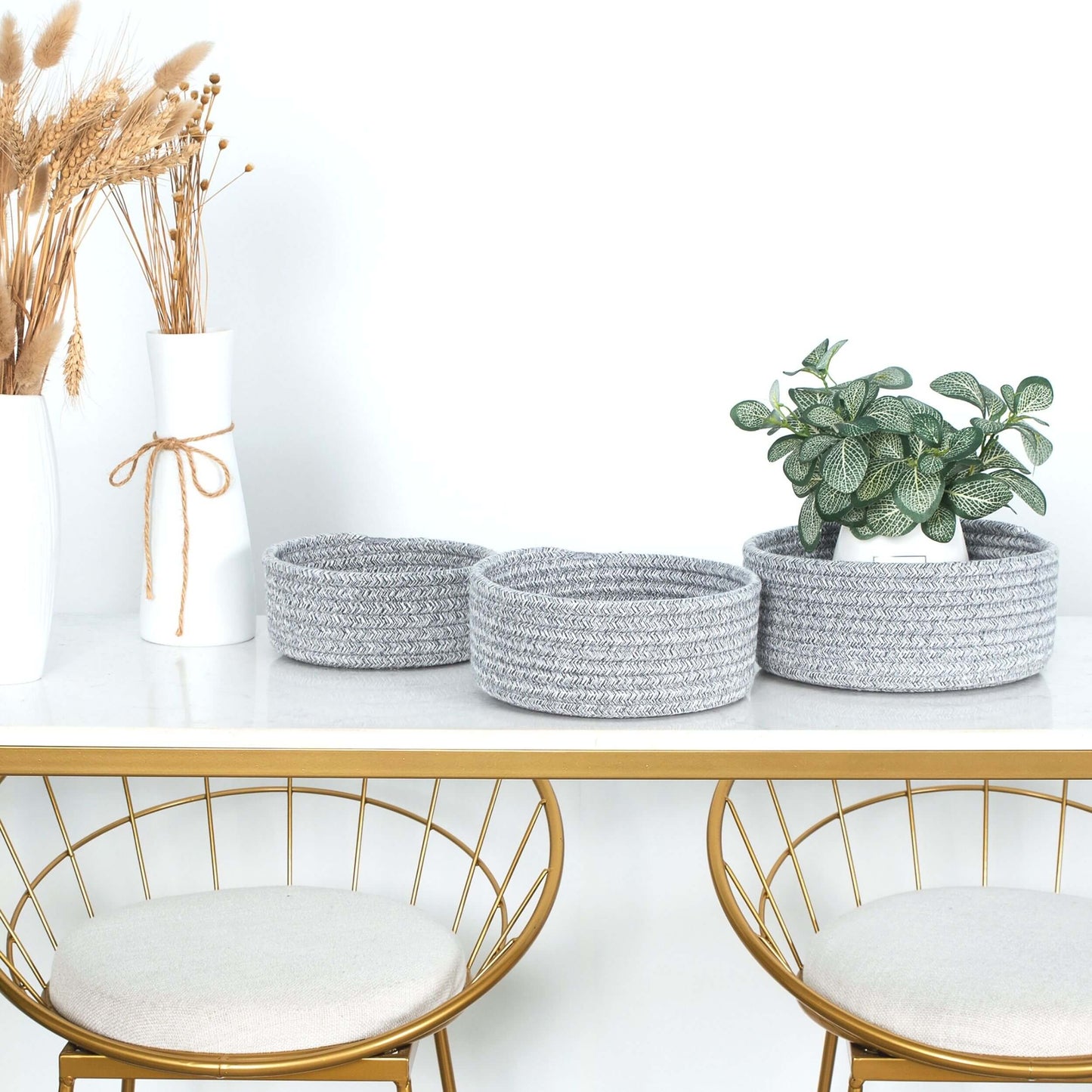 Set of 3 Nesting Catch-All Baskets - Light Grey Mix