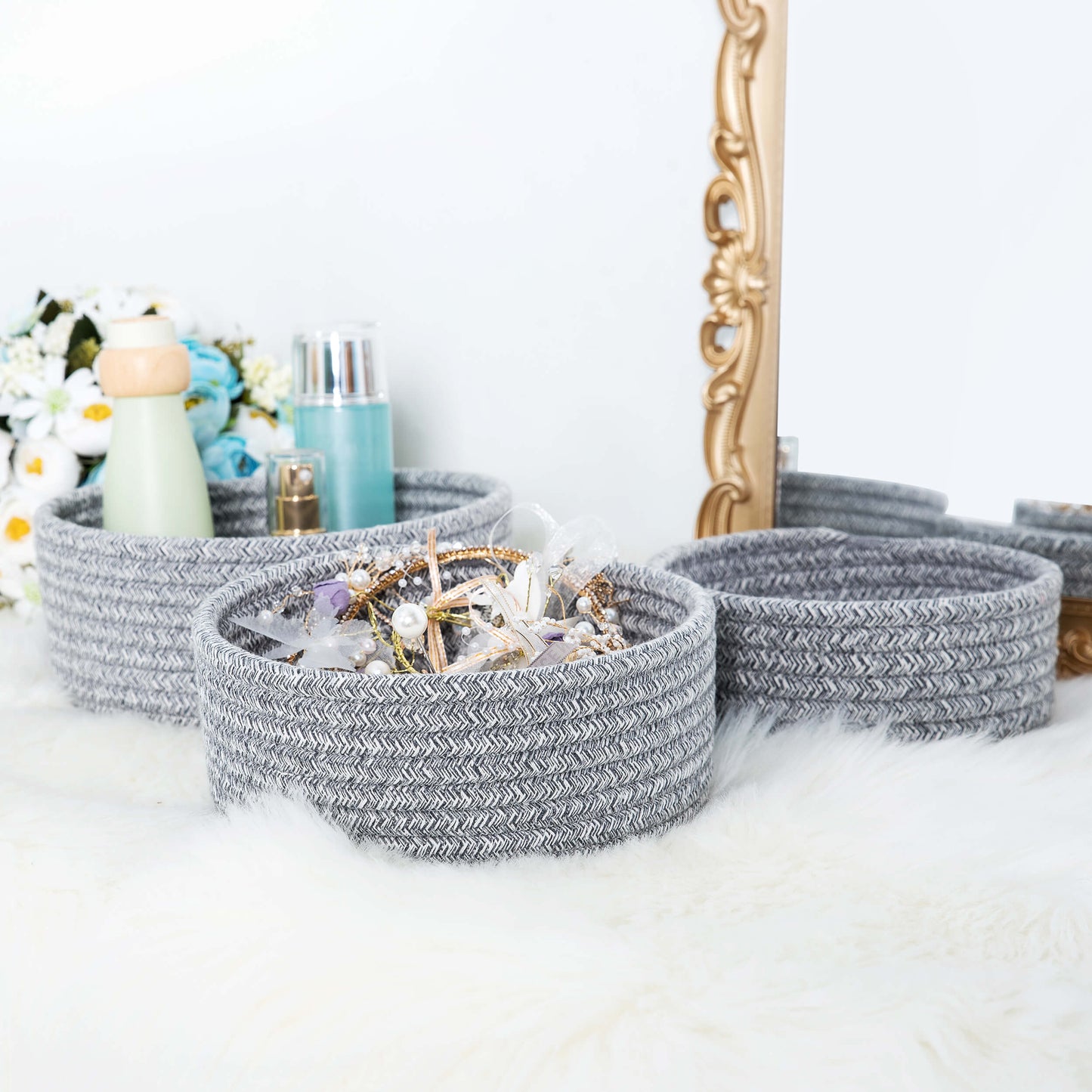 Set of 3 Nesting Catch-All Baskets - Light Grey Mix