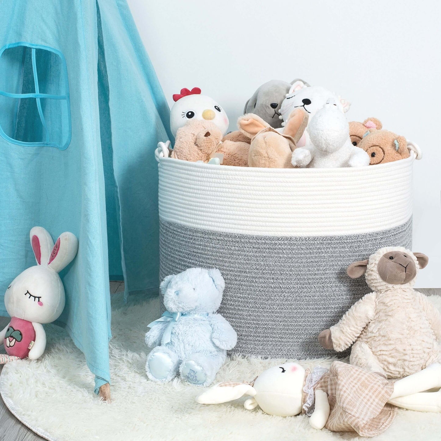 22"x16" Rope Basket w/ Knot Handles - Light Grey