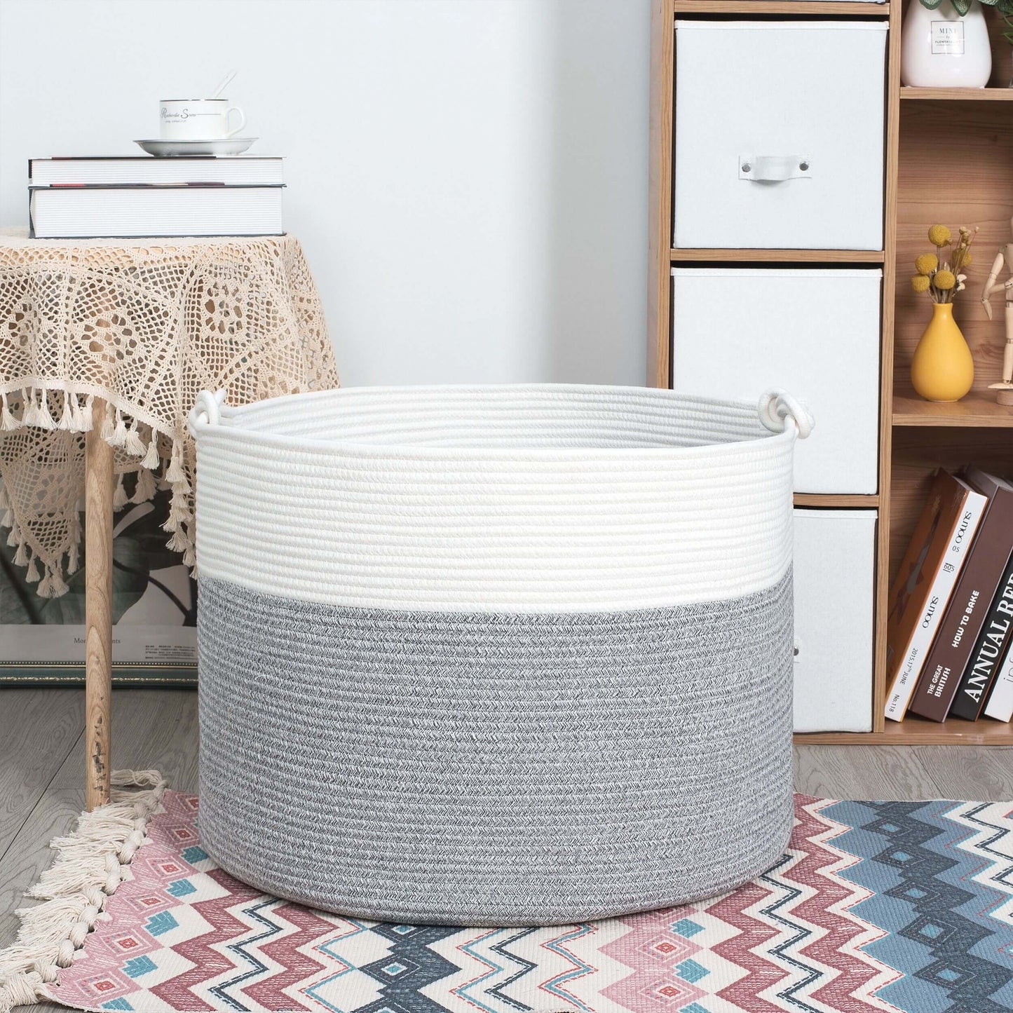 22"x16" Rope Basket w/ Knot Handles - Light Grey