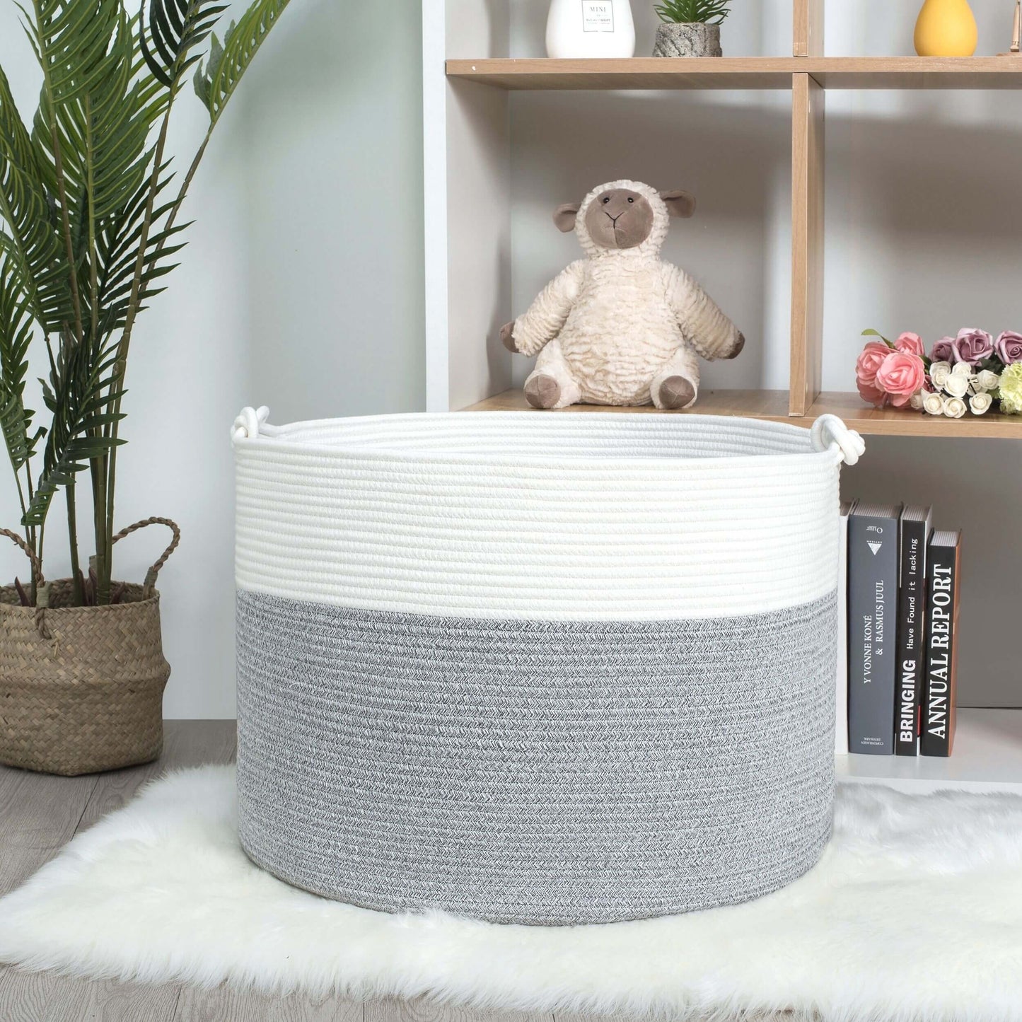 22"x16" Rope Basket w/ Knot Handles - Light Grey