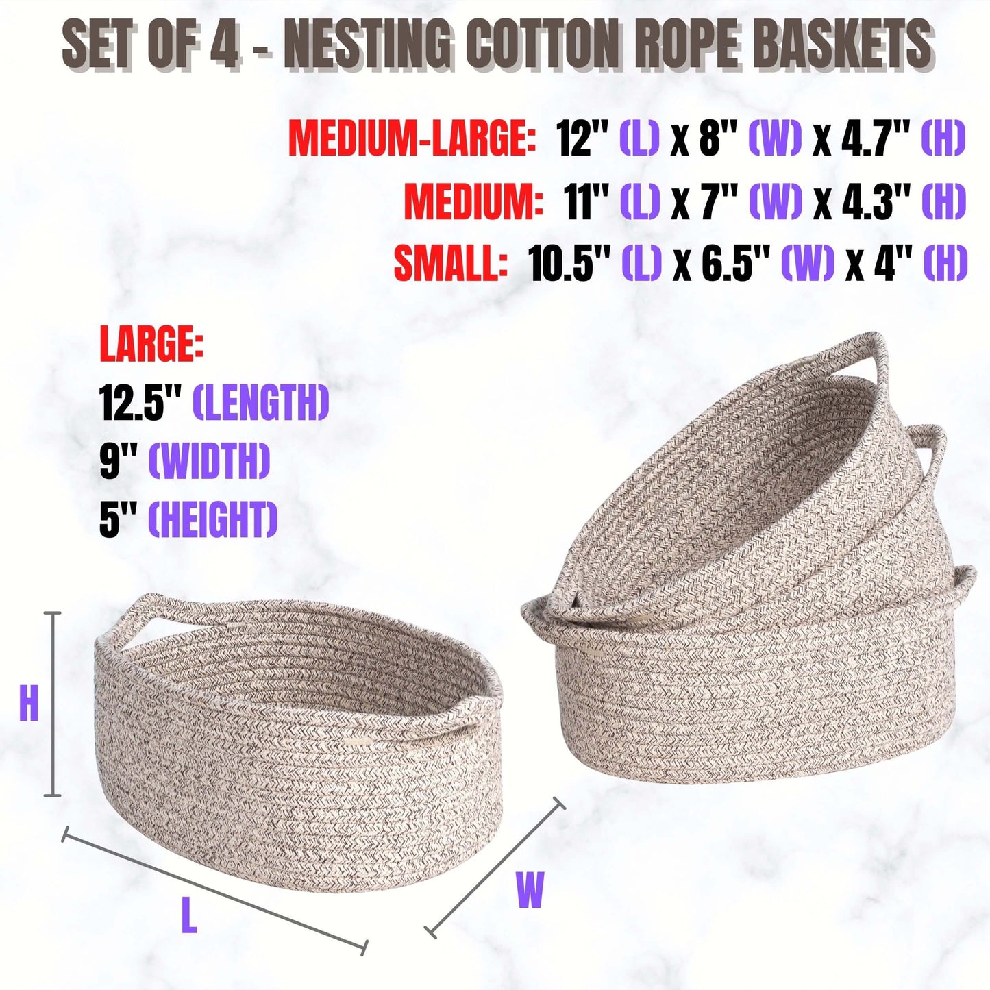 Set of 4 Nesting Baskets - Light Brown