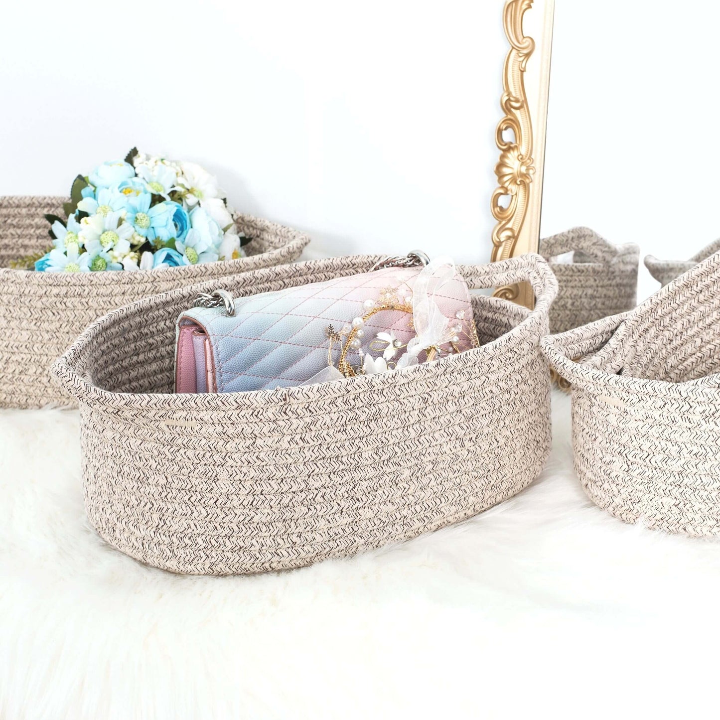 Set of 4 Nesting Baskets - Light Brown