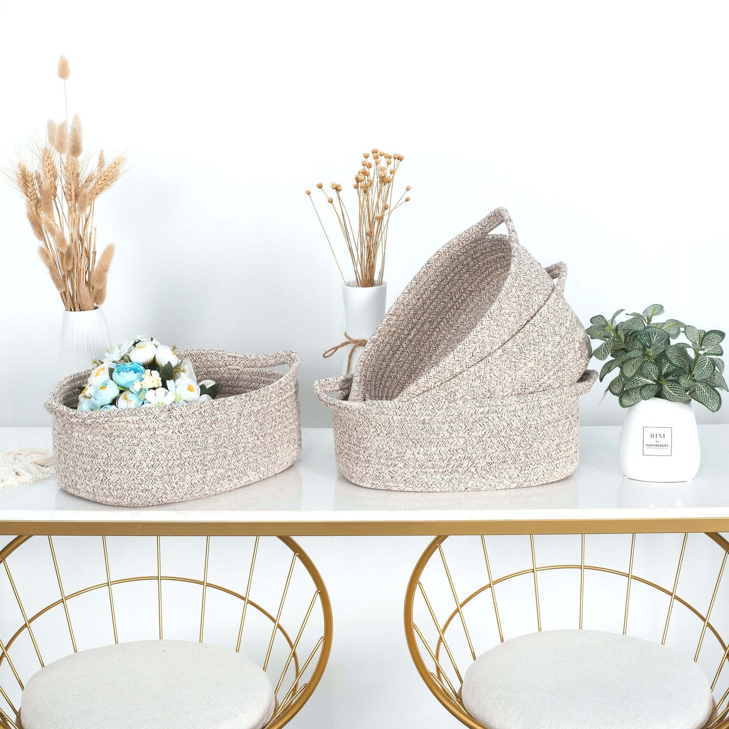 Set of 4 Nesting Baskets - Light Brown