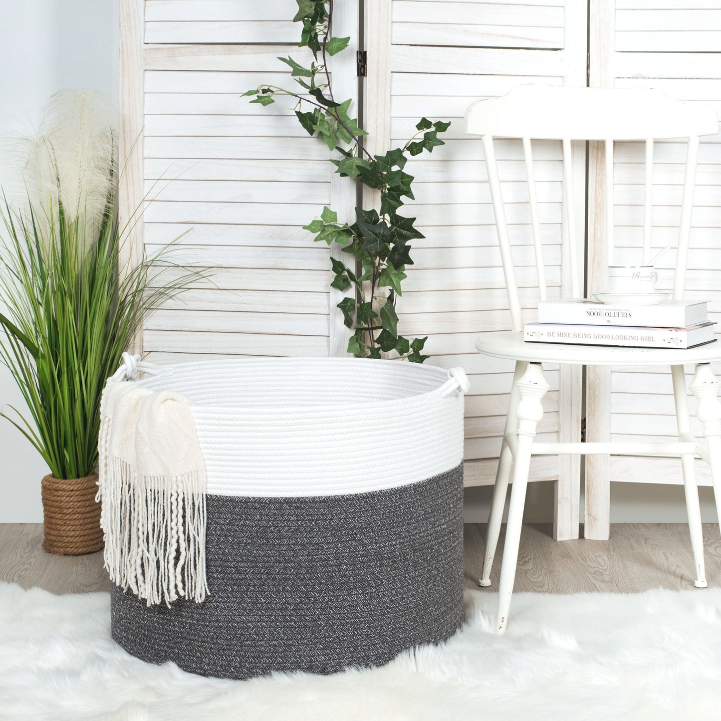 22"x16" Rope Basket w/ Knot Handles - Moonlight Grey