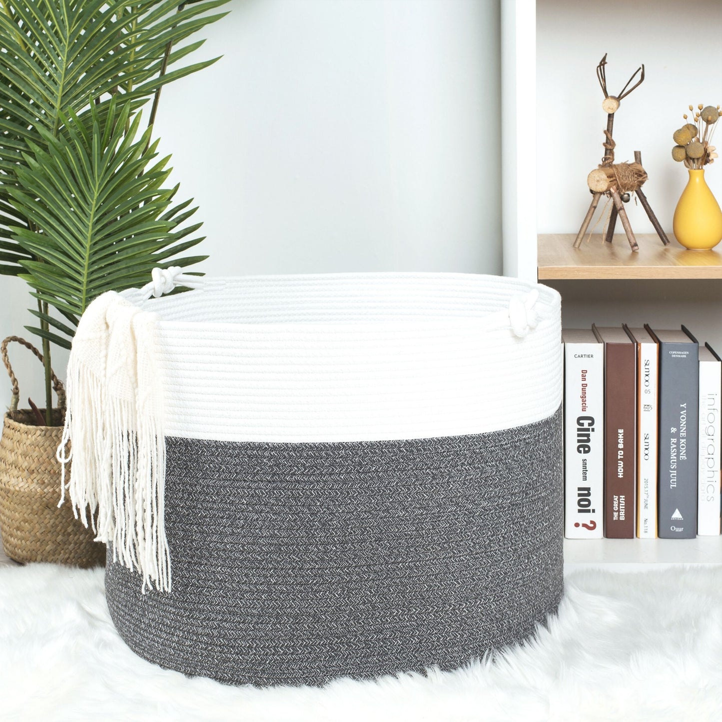 22"x16" Rope Basket w/ Knot Handles - Moonlight Grey