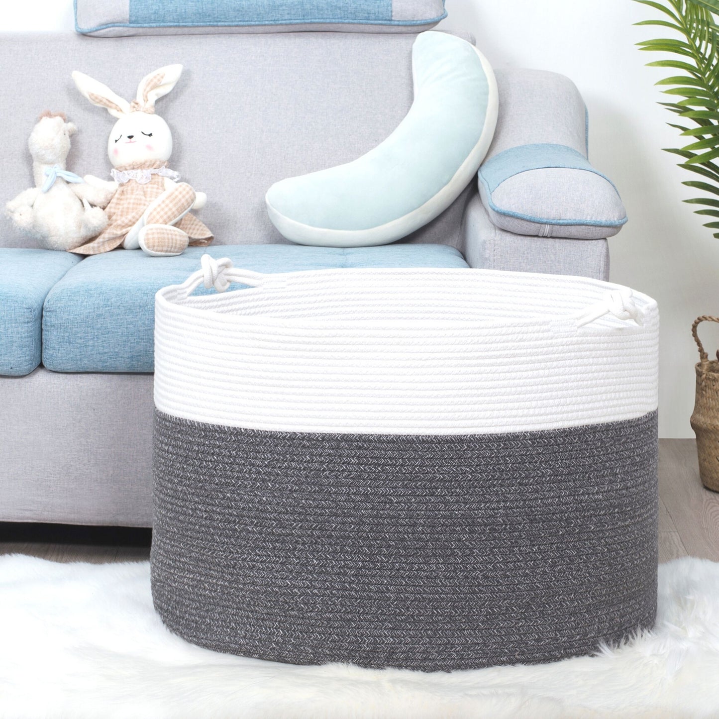 22"x16" Rope Basket w/ Knot Handles - Moonlight Grey