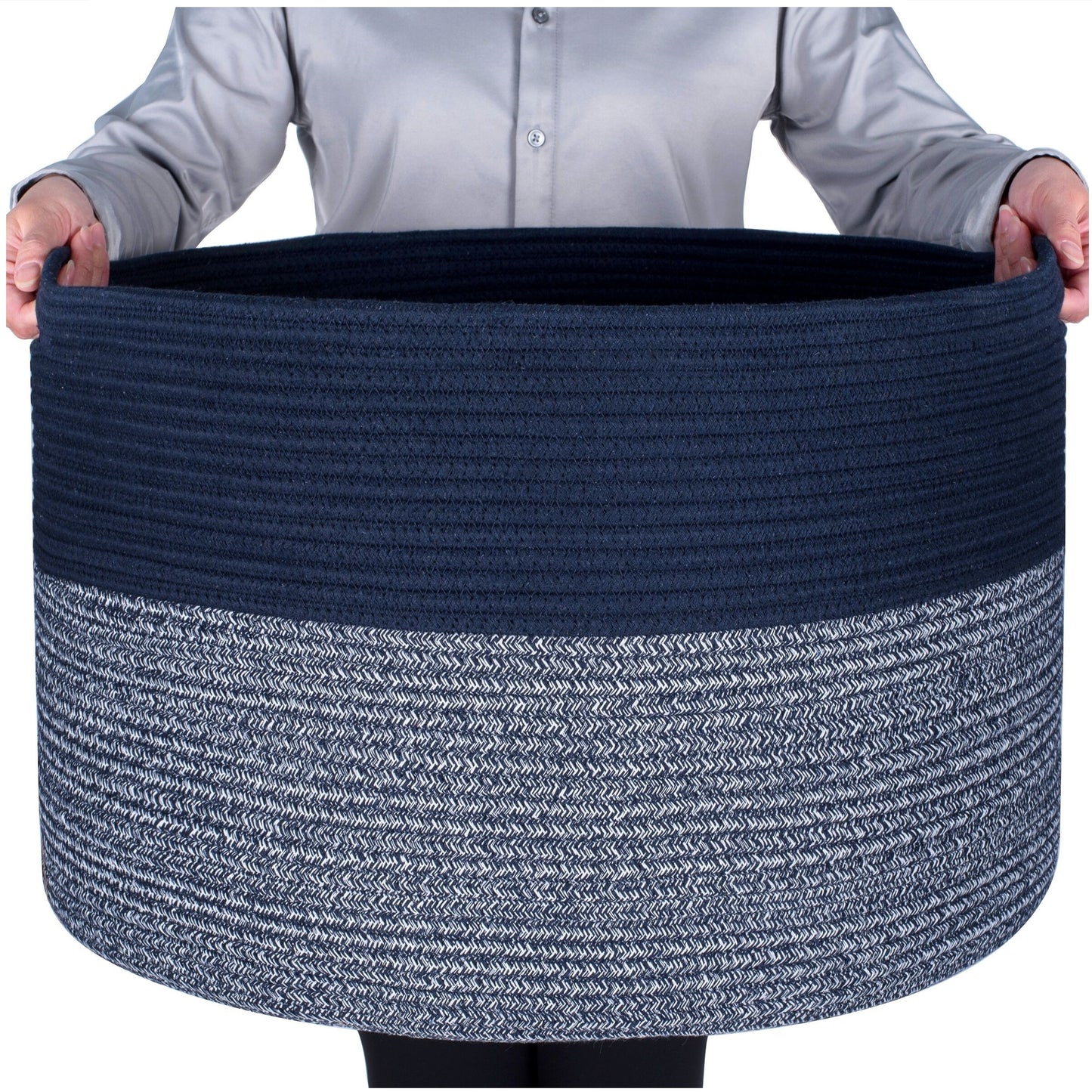 22"x14" Rope Basket w/ Slit Handles - Navy Blue