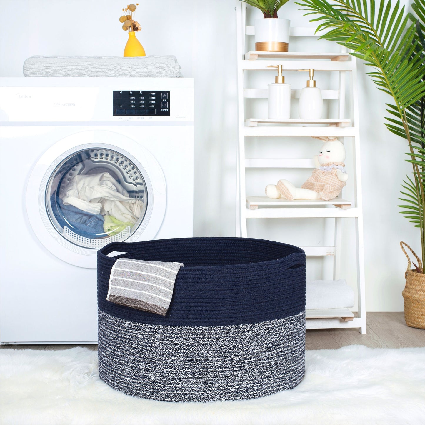 22"x14" Rope Basket w/ Slit Handles - Navy Blue