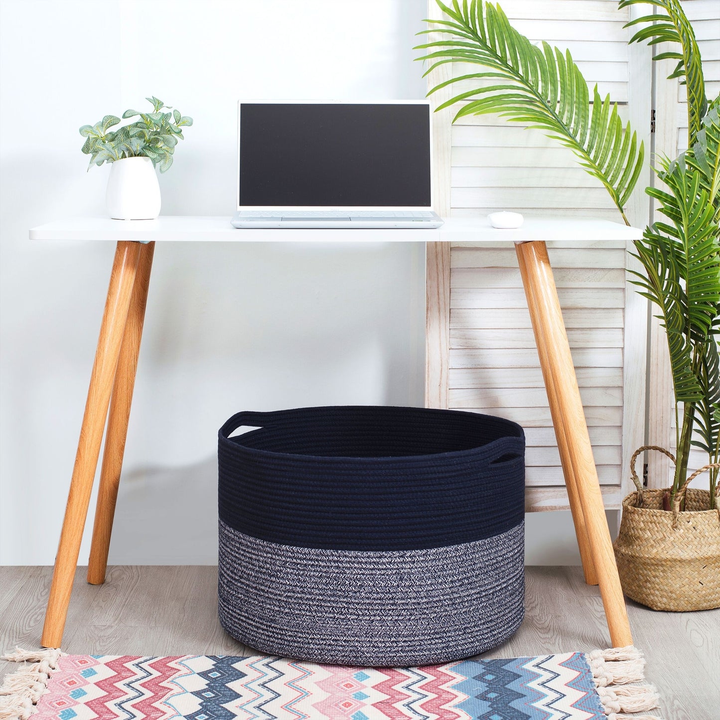 22"x14" Rope Basket w/ Slit Handles - Navy Blue