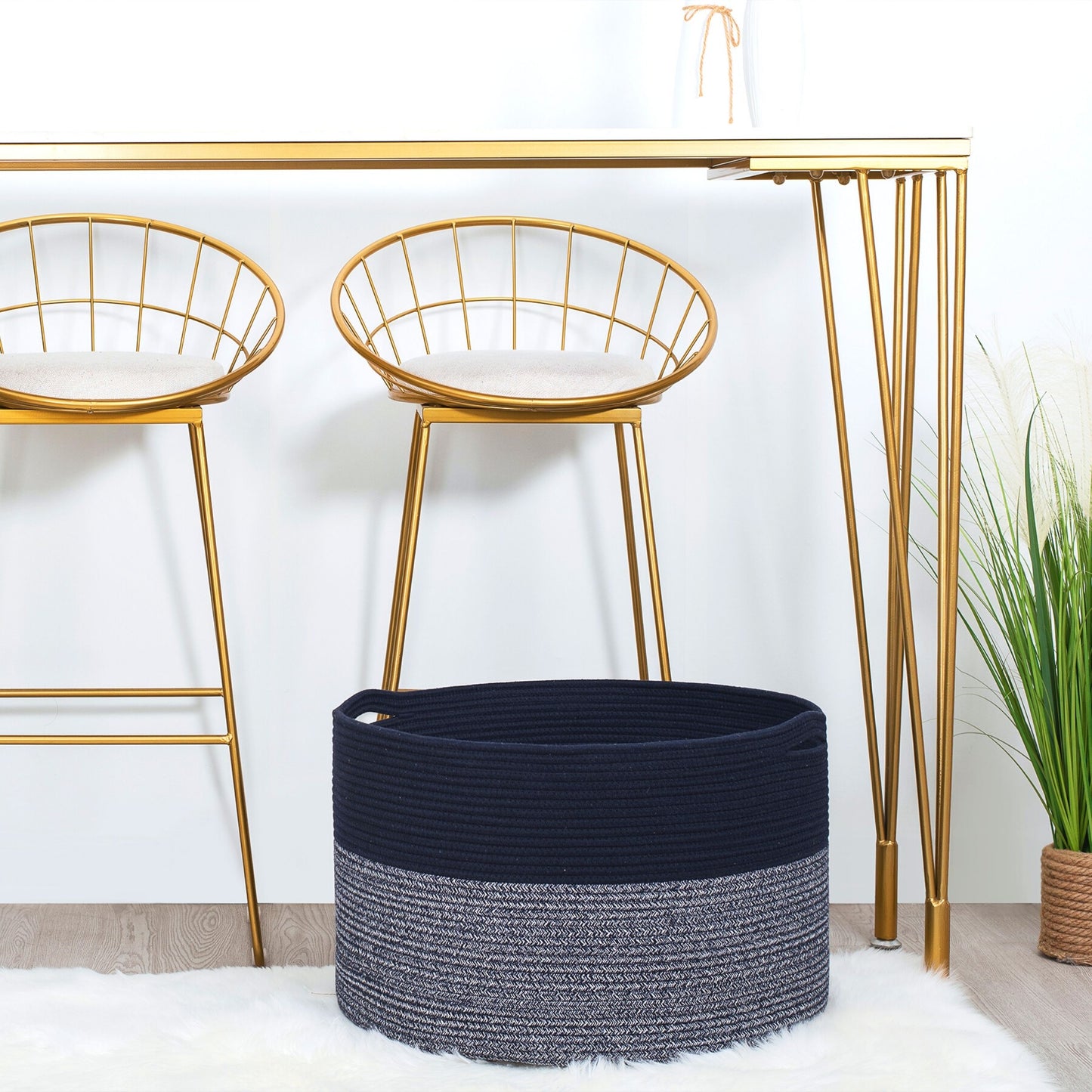22"x14" Rope Basket w/ Slit Handles - Navy Blue