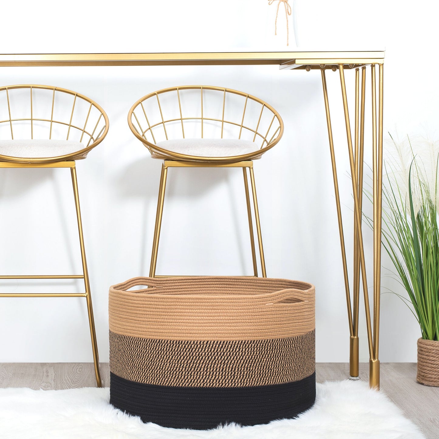22"x14" Rope Basket w/ Slit Handles - Black Jute