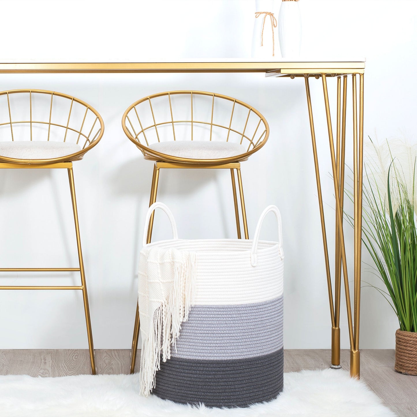 18"x16" Rope Basket w/ Long Handles - 3 Tone Dark Grey