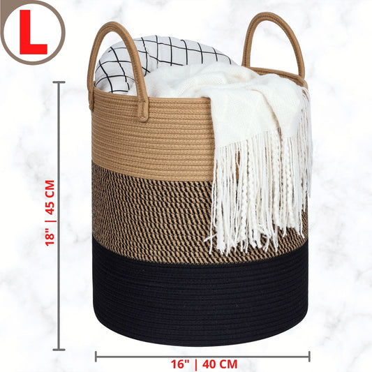 18"x16" Rope Basket w/ Long Handles - Black Jute