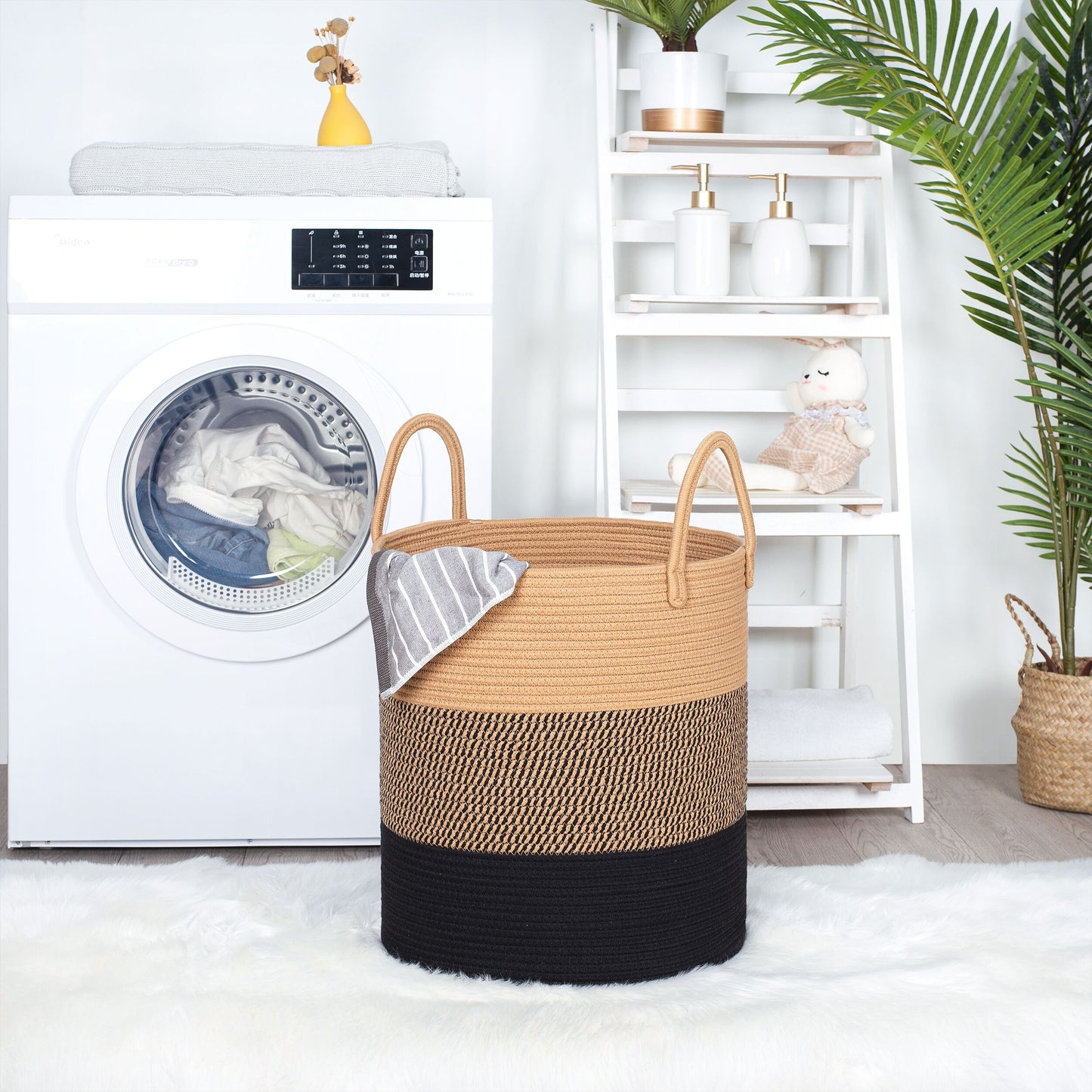 18"x16" Rope Basket w/ Long Handles - Black Jute