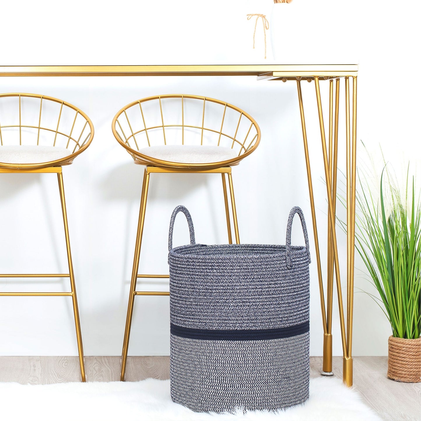 18"x16" Rope Basket w/ Long Handles - Dark Blue Mix