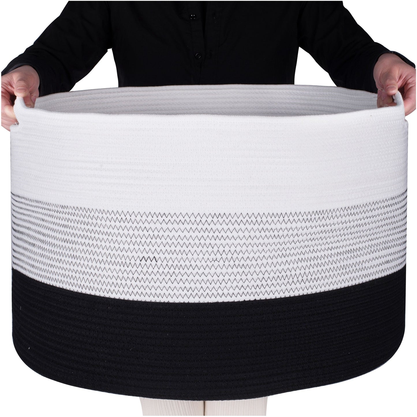 22"x14" Rope Basket w/ Slit Handles - Black Stitching