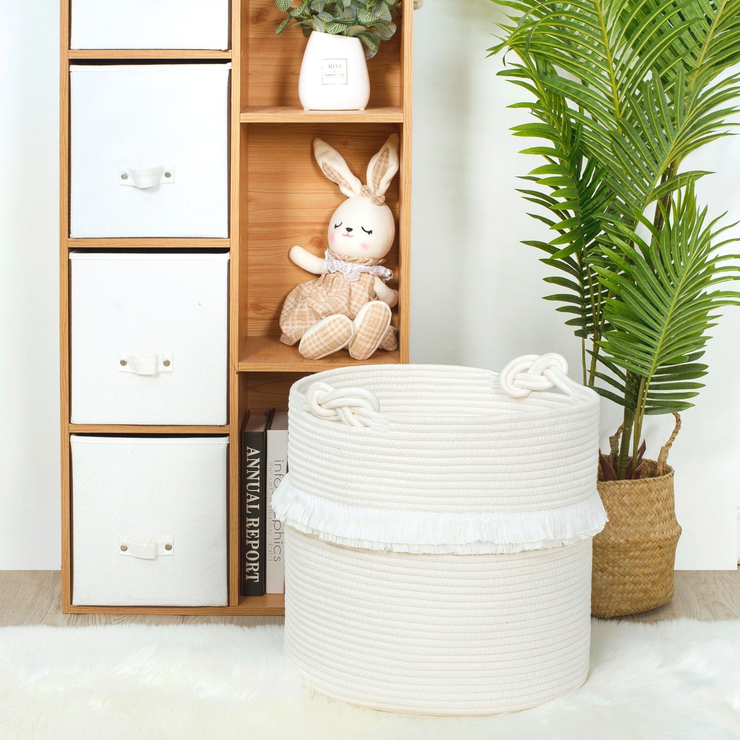 15"x14.2" Rope Basket w/ Knot Handles - Creamy White