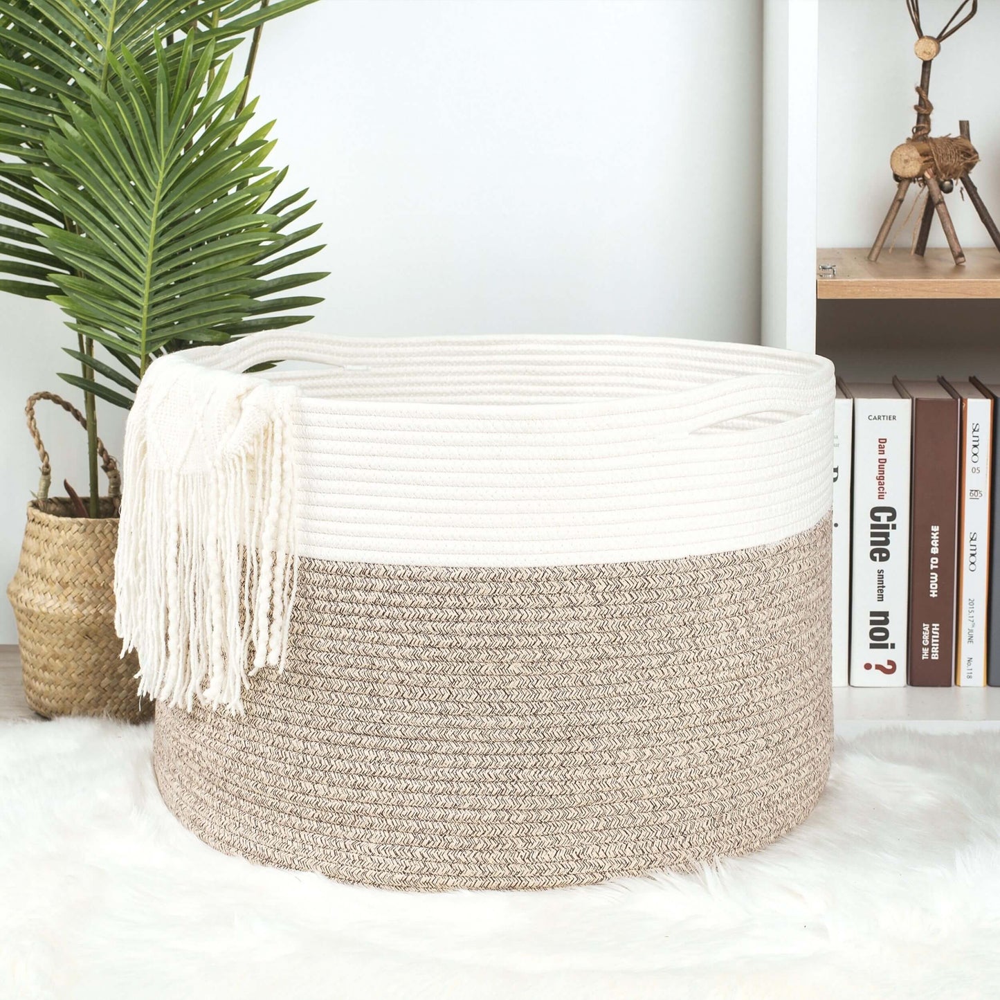 22"x14" Rope Basket w/ Slit Handles - Light Brown